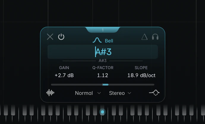 the Frequency readout in typing mode, with "A#3" typed into the field (accent-coloured text on a faint accent backdrop)
